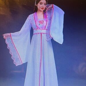 Elegant Floral Embroidered Hanfu Chinese Traditional Dress - Pink & White